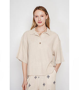 Бежова блуза с яка и 3/4 ръкав LIN снимка