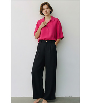 Дамски черни панталони с широк крачол  снимка