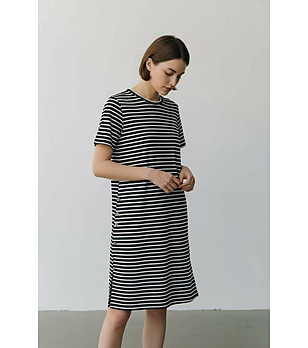 Черна раирана рокля с копчета MARINE снимка