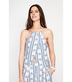 Бял принтиран топ с препокриващ се преден детайл снимка