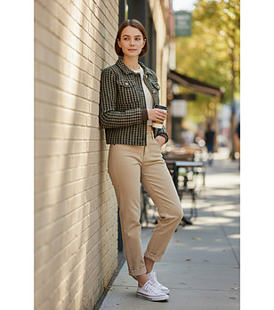 Дамско карирано яке в каки нюанс  снимка