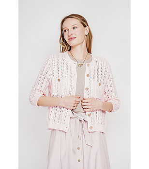 Розов ажурена жилетка от био памук и лен снимка