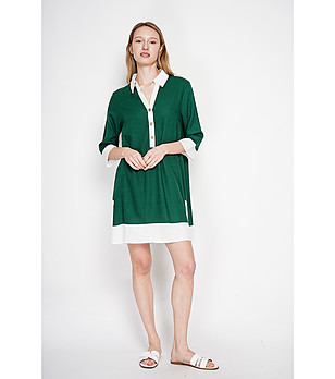 Дамска зелена риза рокля с копчета  снимка