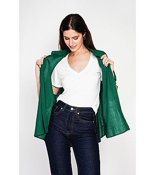 Зелена дълга риза оувърсайз с джоб MER снимка