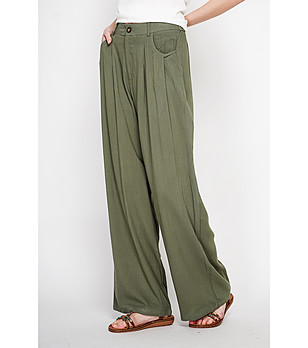 Дамски широк панталон в цвят каки от лен и памук снимка