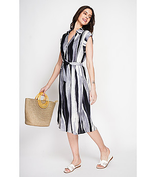 Черна рокля-риза с принт  снимка