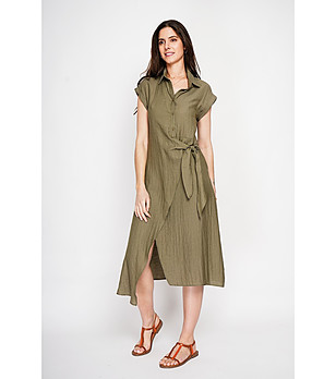 Дамска дълга рокля в каки цвят  снимка