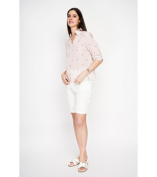 Дамска розова риза на райе с принт сърца ROSEE снимка