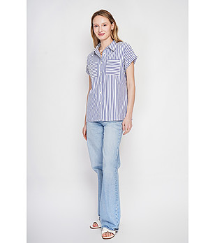 Дамска раирана риза с къс ръкав CIEL снимка