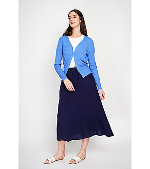 Синя жилетка с V-образно деколте  с лен снимка