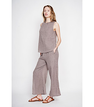 Дамски кафяв топ с набор  снимка