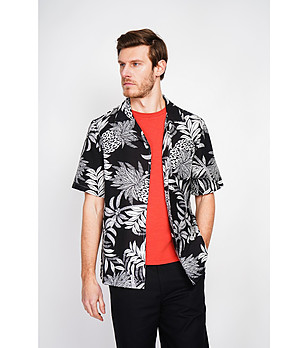 Черна мъжка риза с къс ръкав на цветни мотиви NOIR снимка