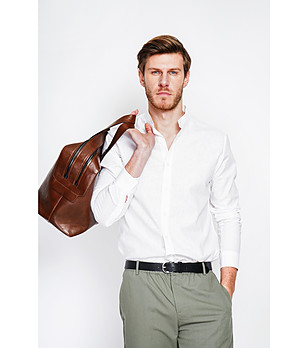 Бяла мъжка риза с офицерска яка BLANC снимка