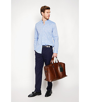 Синя мъжка риза с офицерска яка BLEU JEANS снимка