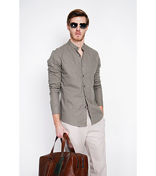 Мъжка риза в каки цвят с офицерска яка KAKI снимка