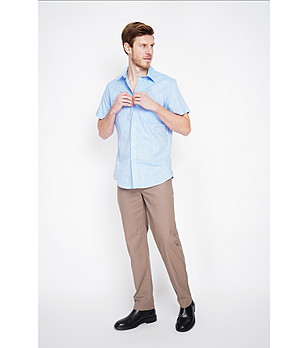 Светлосиня мъжка риза с къс ръкав AZUR снимка