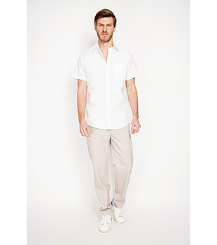 Бяла мъжка риза с къс ръкав BLANC снимка