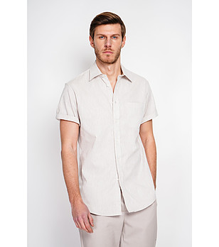 Бежова мъжка риза с къс ръкав LIN снимка