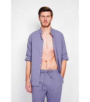 Ленена мъжка риза в лилав цвят BLEU JEANS снимка