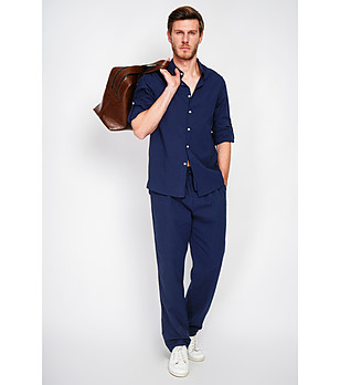 Мъжка тъмносиня риза с офицерска яка MARINE снимка