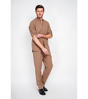 Кафява мъжка риза с офицерска яка MARRON снимка