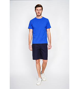 Синя тениска с обло деколте от лен и памук снимка