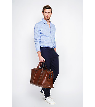 Синя мъжка риза с права кройка BLEU JEANS снимка
