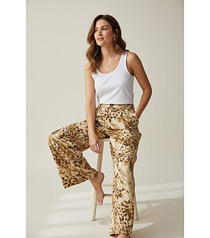 Дамски панталон с принт с лен снимка