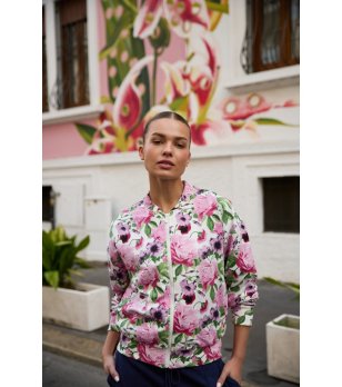 Дамски бял суитшърт с флорален принт снимка