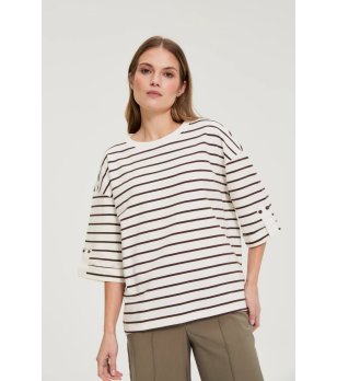 Дамска блуза в екрю на райе снимка