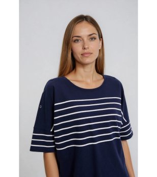 Тъмносиня дамска блуза с раета снимка