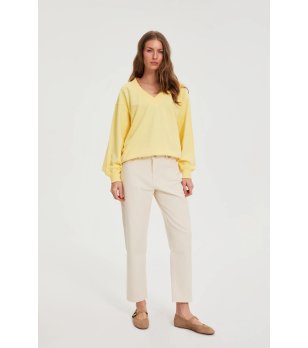 Дамски кремав дънков панталон  снимка