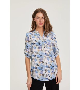 Дамска синя риза с флорален принт снимка