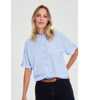 Синя дамска риза с къс ръкав  снимка