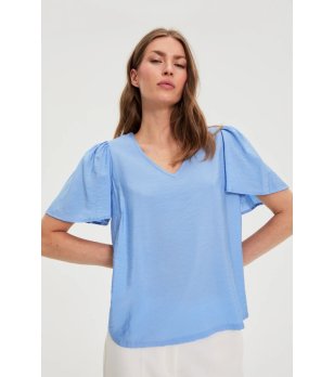 Светлосиня дамска блуза с къс ръкав снимка