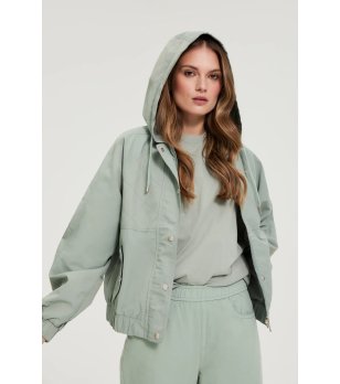 Дамско маслено зелено яке с качулка снимка