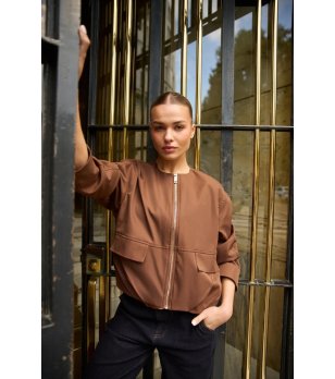 Кафяво дамско яке с цип снимка