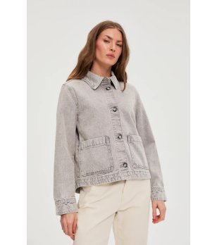 Светлосиво дънково яке с джобове снимка