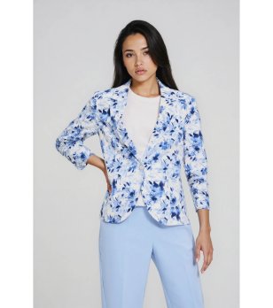 Дамско светлосиньо сако с цветен принт снимка