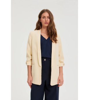 Дамско светложълто сако с навити ръкави снимка