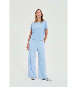 Светлосин дамски панталон с широк крачол снимка