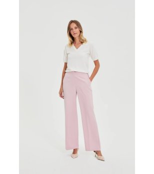 Дамски розов панталон с широк крачол снимка