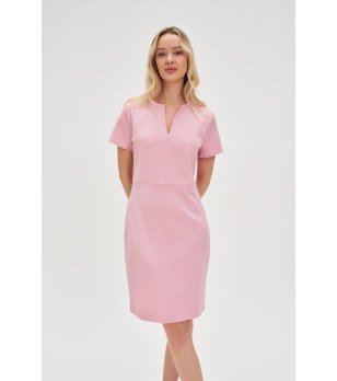 Розова рокля с къс ръкав L-SU-4632 снимка