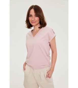 Дамска розова тениска с V-образно деколте снимка