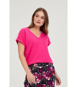 Розова дамска памучна блуза с V-образно деколте снимка
