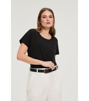 Дамска черна тениска с къс ръкав  снимка