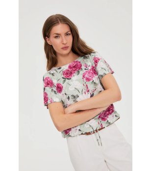 Дамска зелена тениска с флорален десен снимка