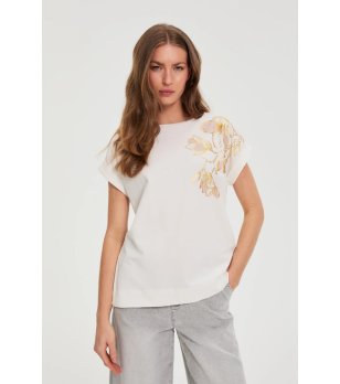 Бяла дамска тениска с флорален принт снимка