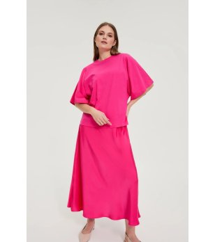 Дамска памучна блуза в цвят фуксия с широк ръкав снимка