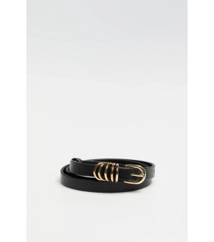 Дамски черен колан със златиста тока снимка